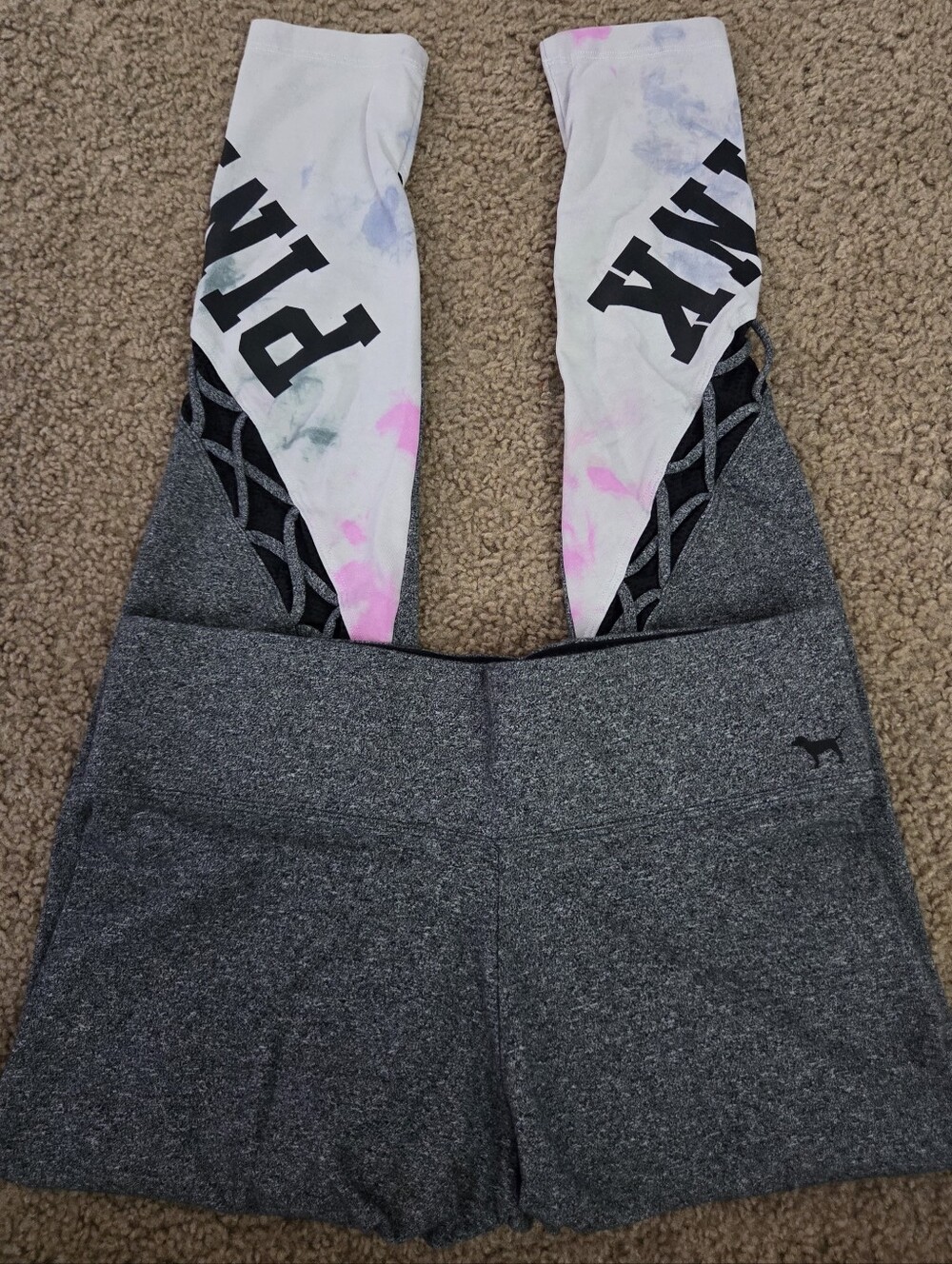 PINK Victoria's Secret Tie Dye Spellout Strappy Leggings Tights